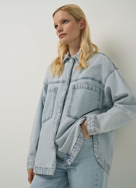 

Джинсовая куртка-рубашка, Голубой