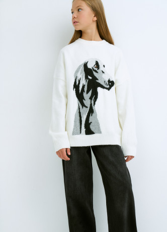 Утеплённые широкие джинсы с эффектом стирки для девочек