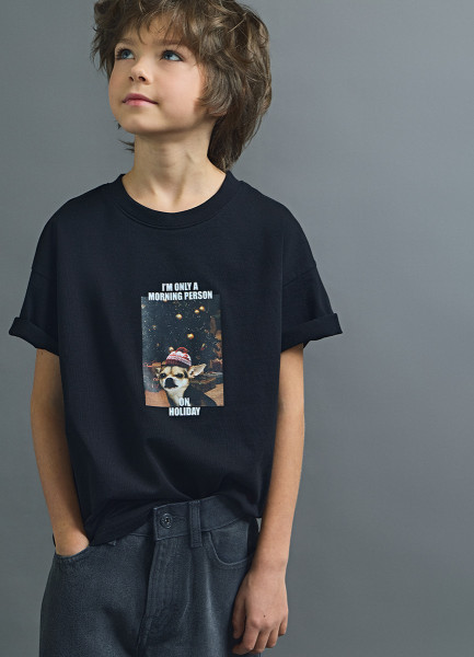 

Футболка с новогодним принтом для мальчиков, Черный