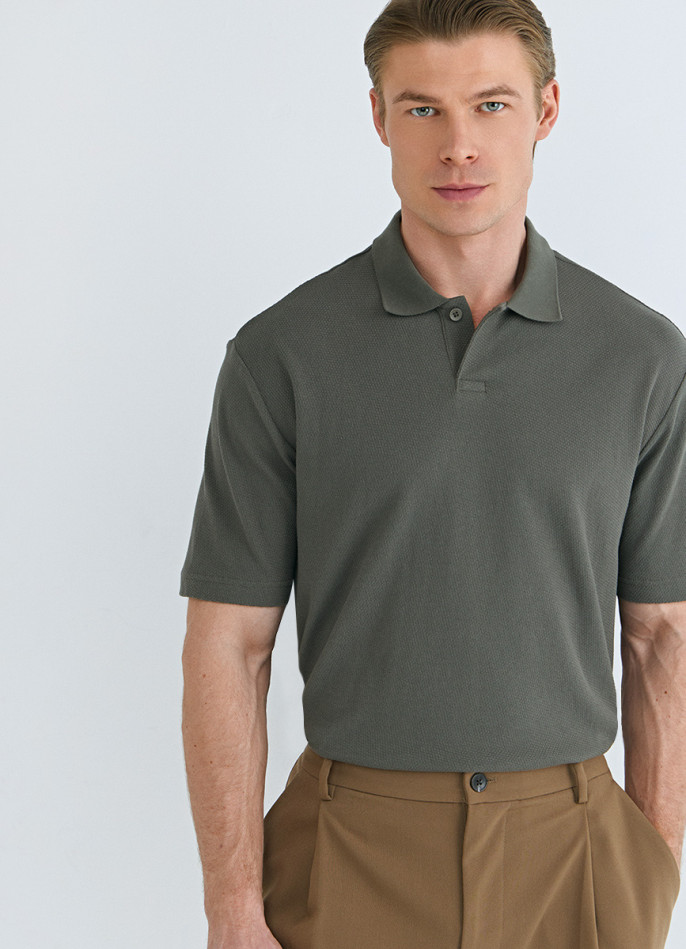 Поло из текстурной хлопковой ткани