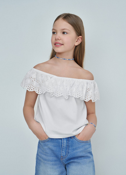 Блузка с коротким рукавом для девочек, Белый