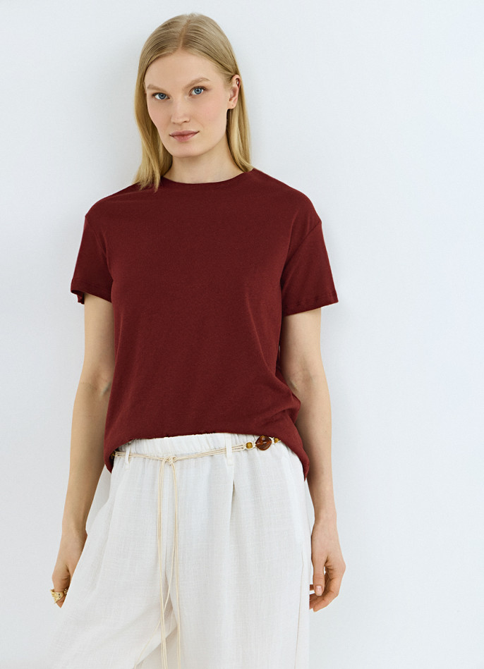 Футболка с круглым вырезом изо льна и хлопка
