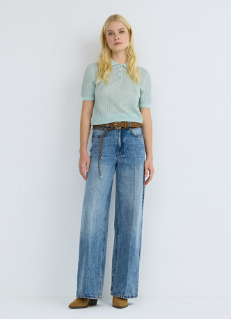 Джемпер поло из ажурной пряжи