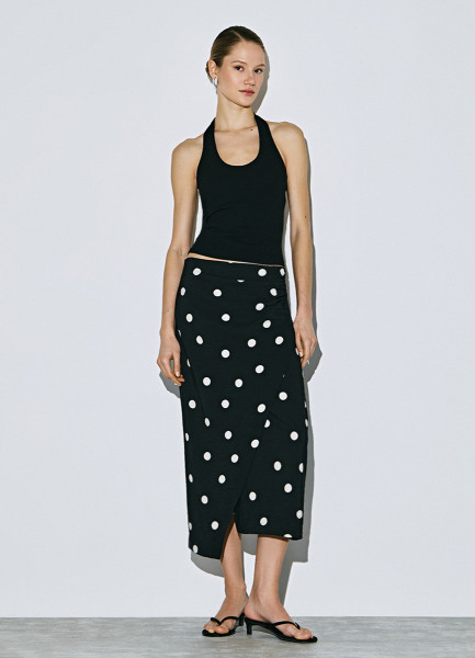 Юбка с запахом в горох, Черный