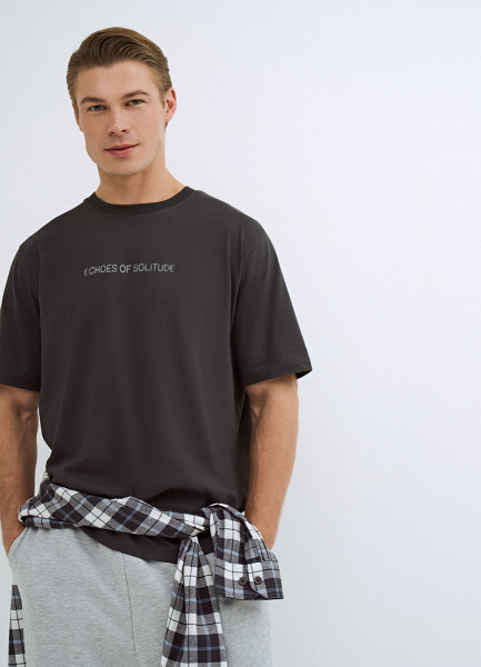 

Футболка с текстовым принтом, Серый