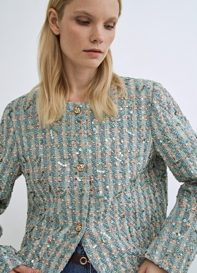 Укороченный твидовый жакет