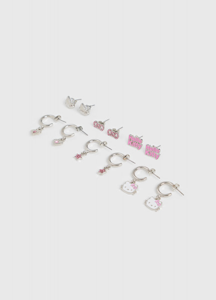 

Набор серёг Hello Kitty для девочек, 6 пар, Серебряный