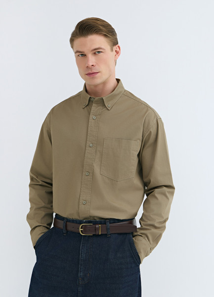 

Рубашка из твила с карманом, Бежевый