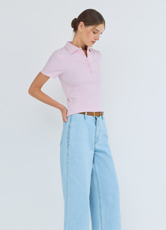 Поло в рубчик с коротким рукавом