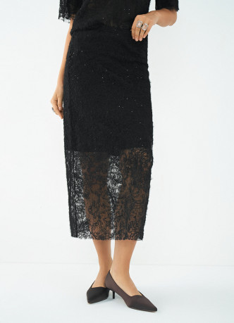 Полупрозрачная ажурная юбка миди