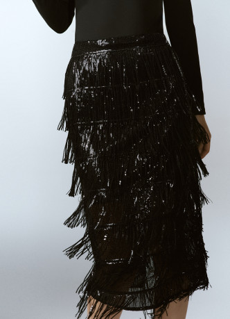 Прямая юбка с бахромой из пайеток