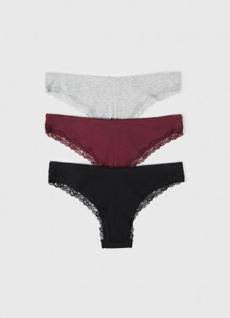 Трусы-бразилиана с кружевом, 3 шт.