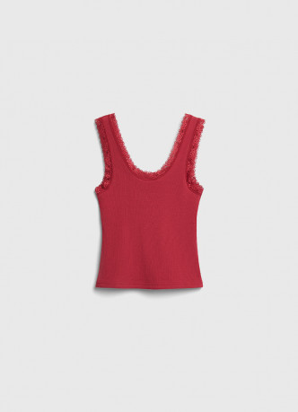 Майка в рубчик с кружевом для девочек