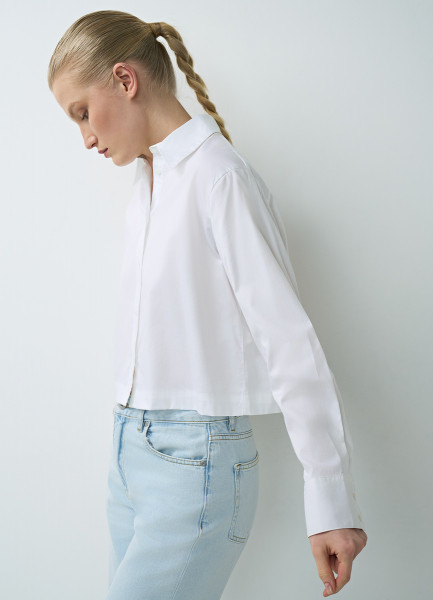 Укороченная хлопковая рубашка, Белый цена и фото