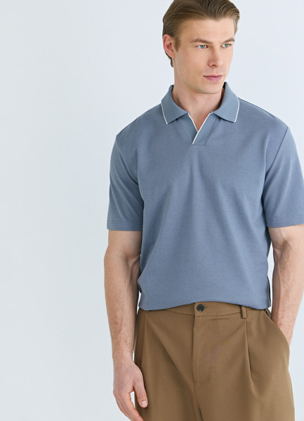 Поло из шелковистого пике, Синий