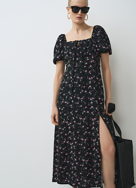 Платье с квадратным вырезом из вискозы, Черный O`Stin LR4671O02-99, размер 48
