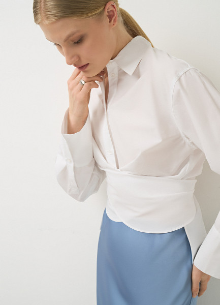 Хлопковая рубашка с завязками, Белый O`Stin LS1681O02-00