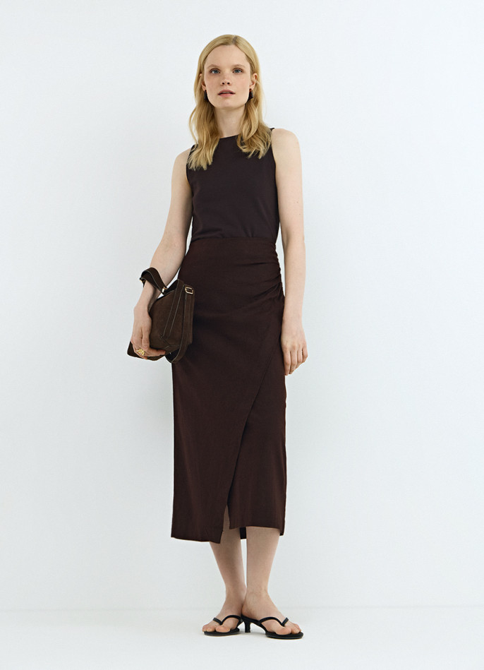 Льняная юбка миди с запахом