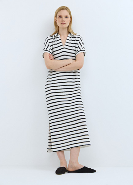 Платье кроше с воротником поло, Бежевый