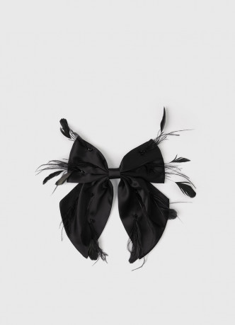 Заколка-бант с натуральными перьями