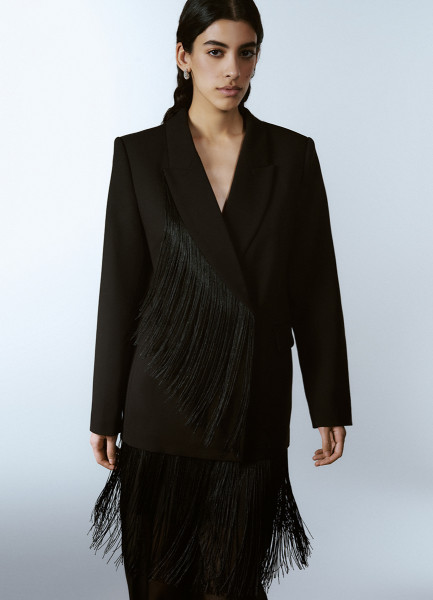 Двубортный жакет с отделкой из бахромы Черный 8999₽