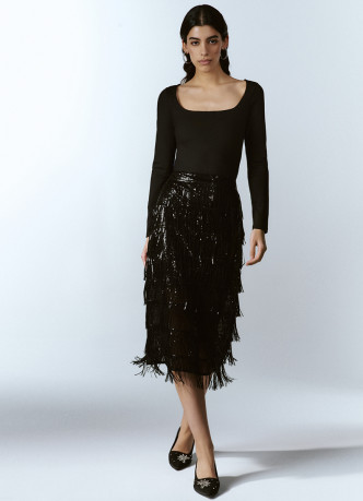 Прямая юбка с бахромой из пайеток
