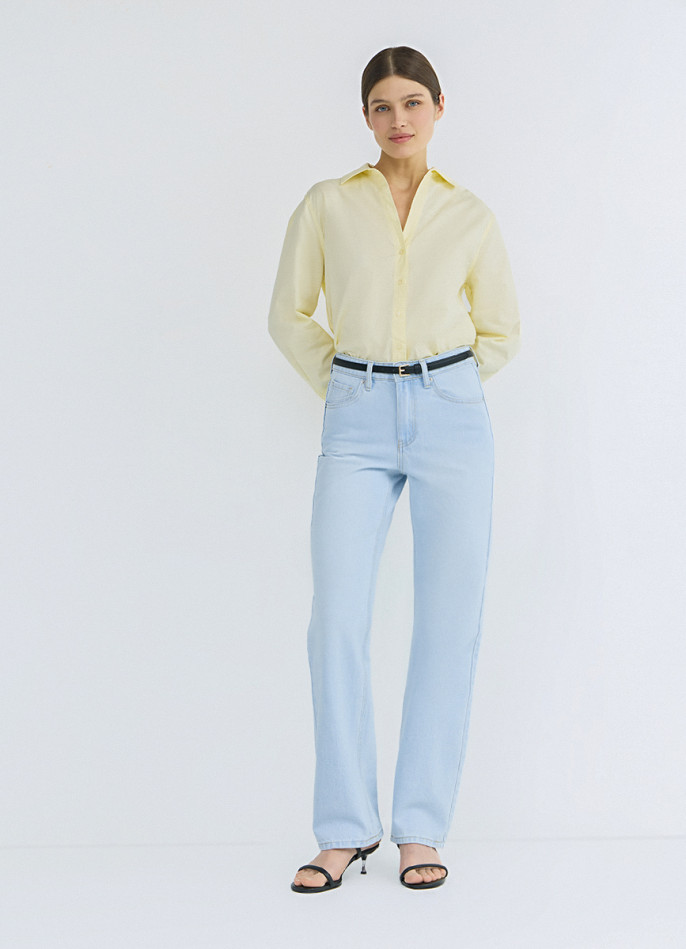 Прямые джинсы с высокой посадкой