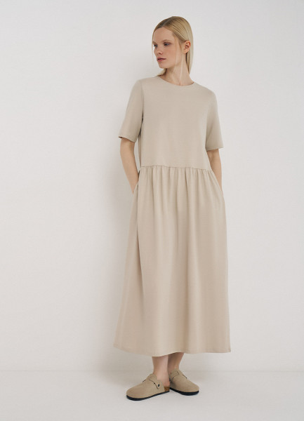 

Платье макси из хлопкового джерси, Бежевый
