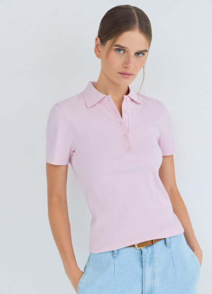 

Поло в рубчик с коротким рукавом, Розовый