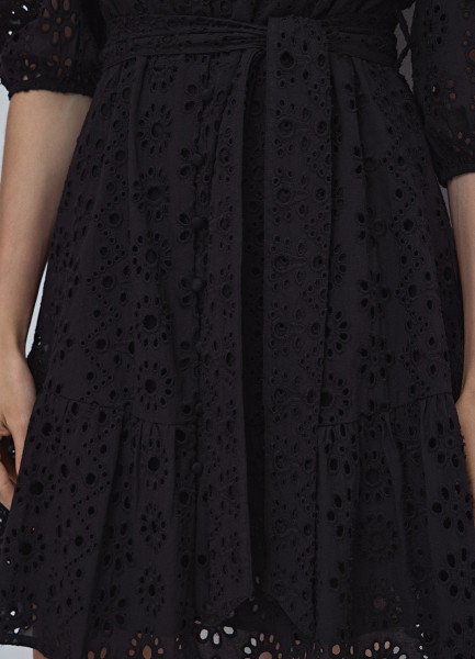 Хлопковое платье-рубашка с вышивкой и поясом, Черный O`Stin LR16B4O02-99, размер 44 - фото 6
