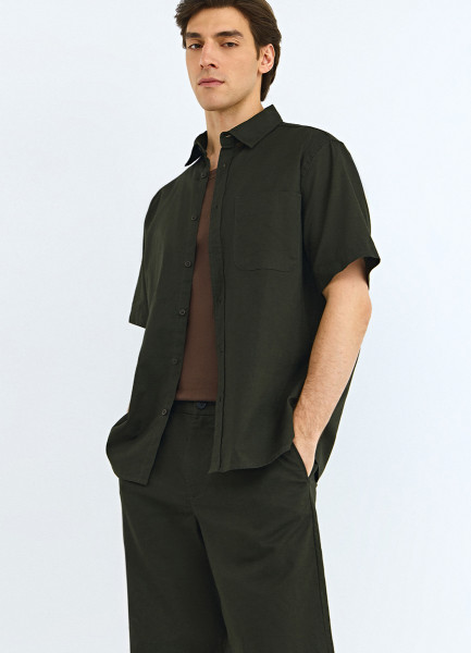 Рубашка изо льна и хлопка, Зеленый