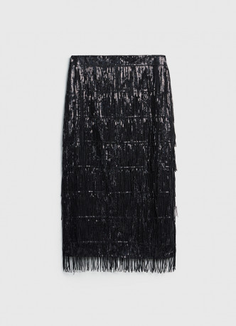 Прямая юбка с бахромой из пайеток