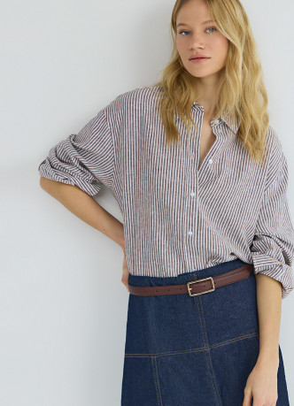 Рубашка в полоску из смесового льна