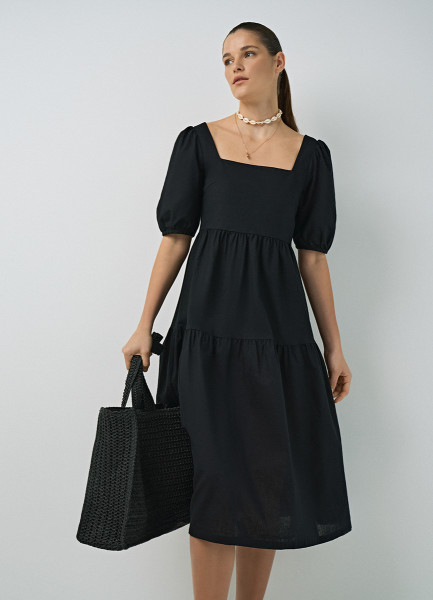 Платье из хлопка и льна, Черный O`Stin LR469AO02-99, размер 42 - фото 1