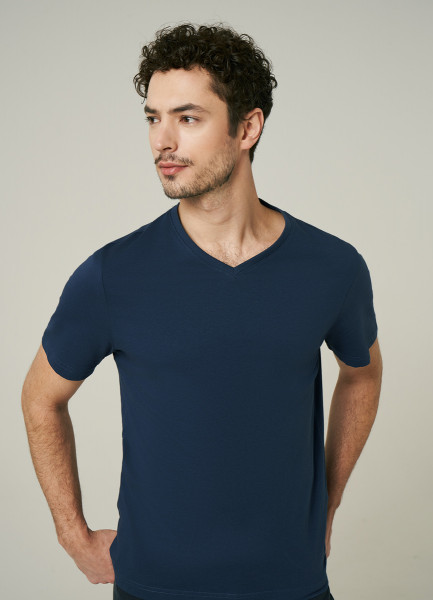 Базовая футболка с V-образным вырезом, Синий