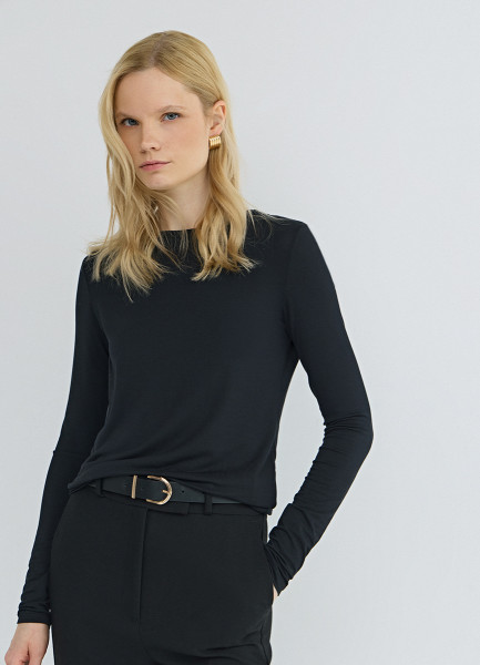 

Лонгслив с содержанием модала и шёлка, Черный