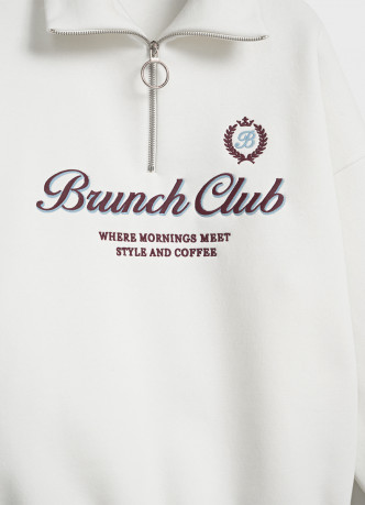 Свитшот с принтом и воротником на молнии