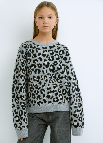 Вязаный джемпер с леопардовым узором для девочек