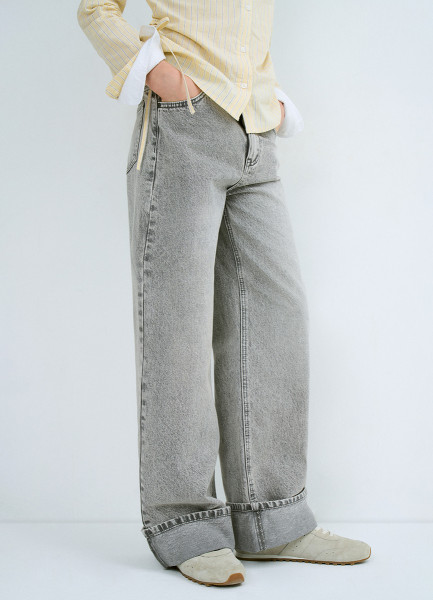 Широкие джинсы Wide leg для девочек Серый 3399₽