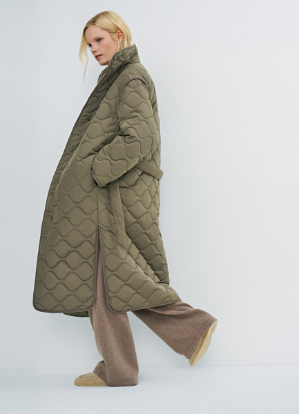 Длинное стёганое пальто с поясом Желтый 5999₽