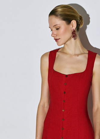 Платье миди из смесового льна с вырезом каре