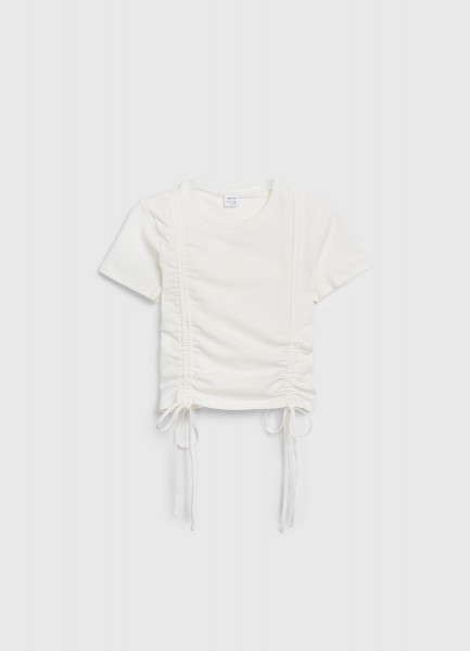 Футболка с драпировкой и завязками для девочек, Белый