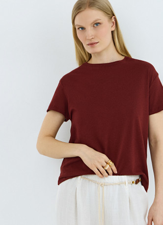 Футболка с круглым вырезом изо льна и хлопка