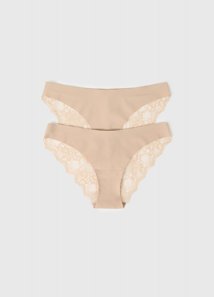 Классические брифы с кружевом сзади, 2 шт., Бежевый