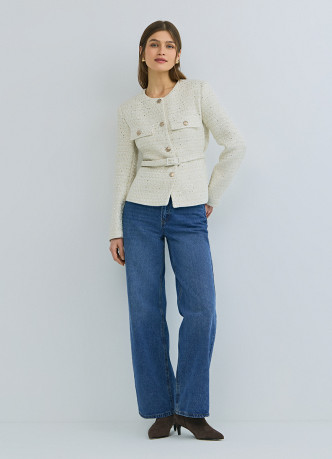 Твидовый однобортный жакет с поясом