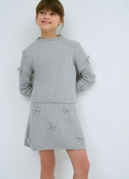 

Вязаная юбка с бантами для девочек, Серый