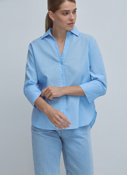 Рубашка из хлопка и льна, Голубой O`Stin LS4693O02-61, размер 46 - фото 2