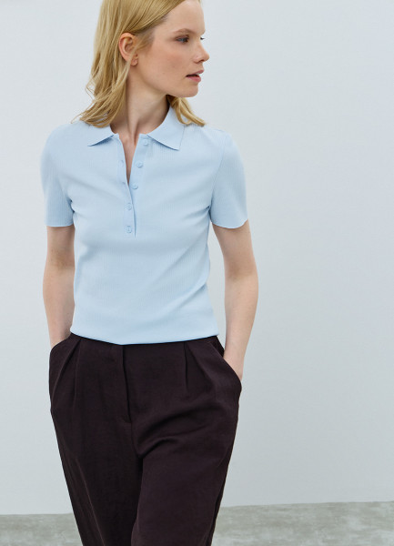Поло в рубчик с коротким рукавом, Голубой