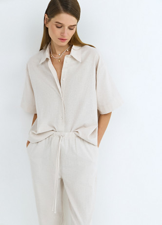 Рубашка изо льна и хлопка с коротким рукавом