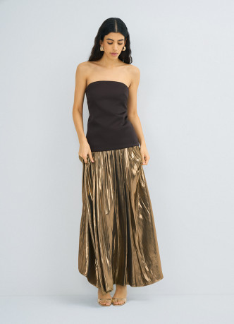 Юбка макси из ткани с эффектом жидкого золота